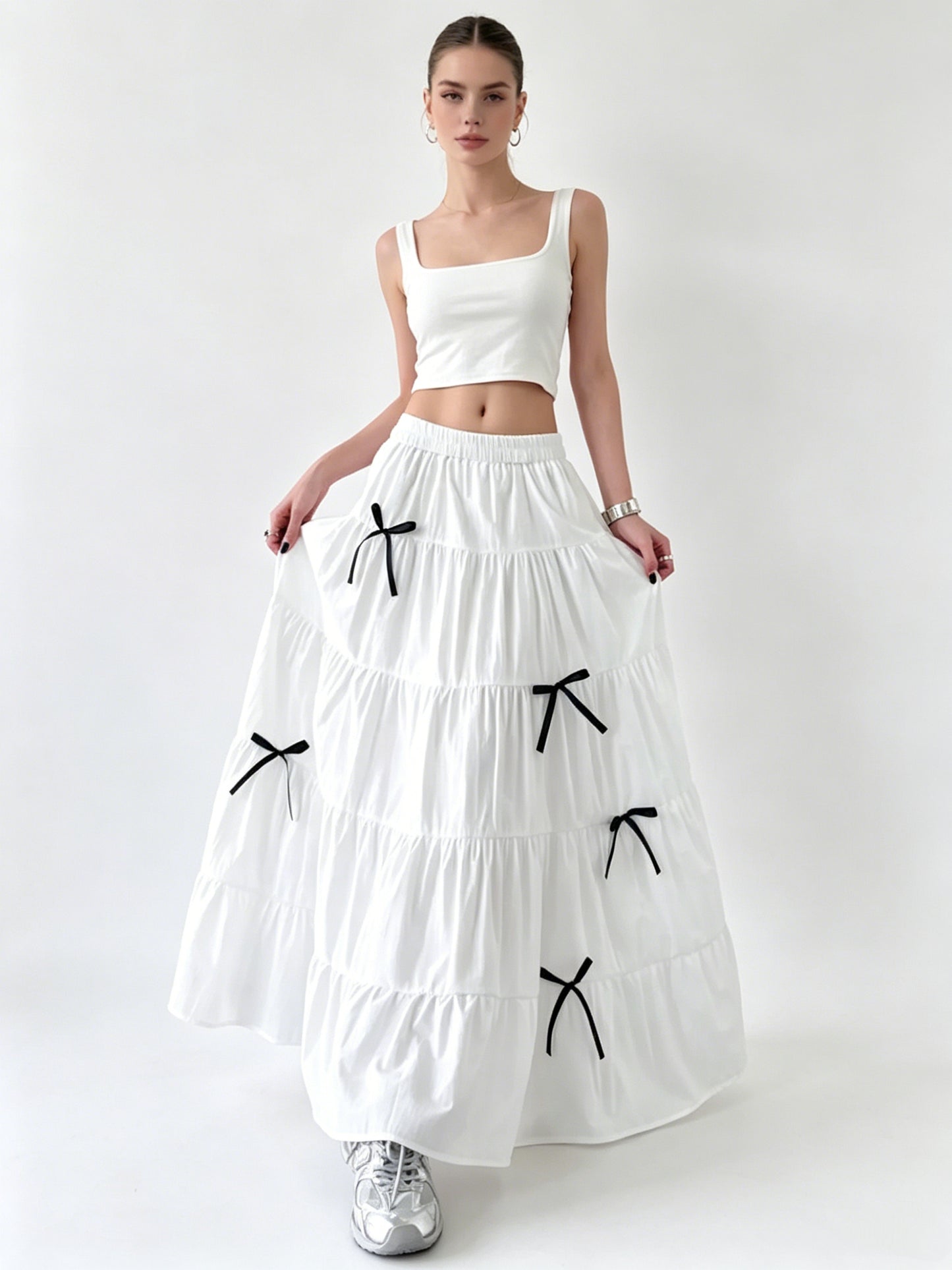 Plain Ruched Tiered Skirt