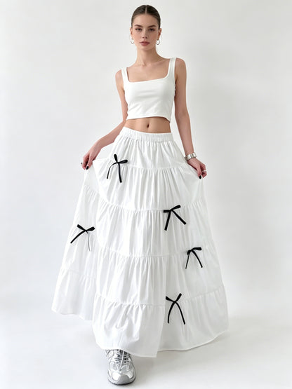 Plain Ruched Tiered Skirt
