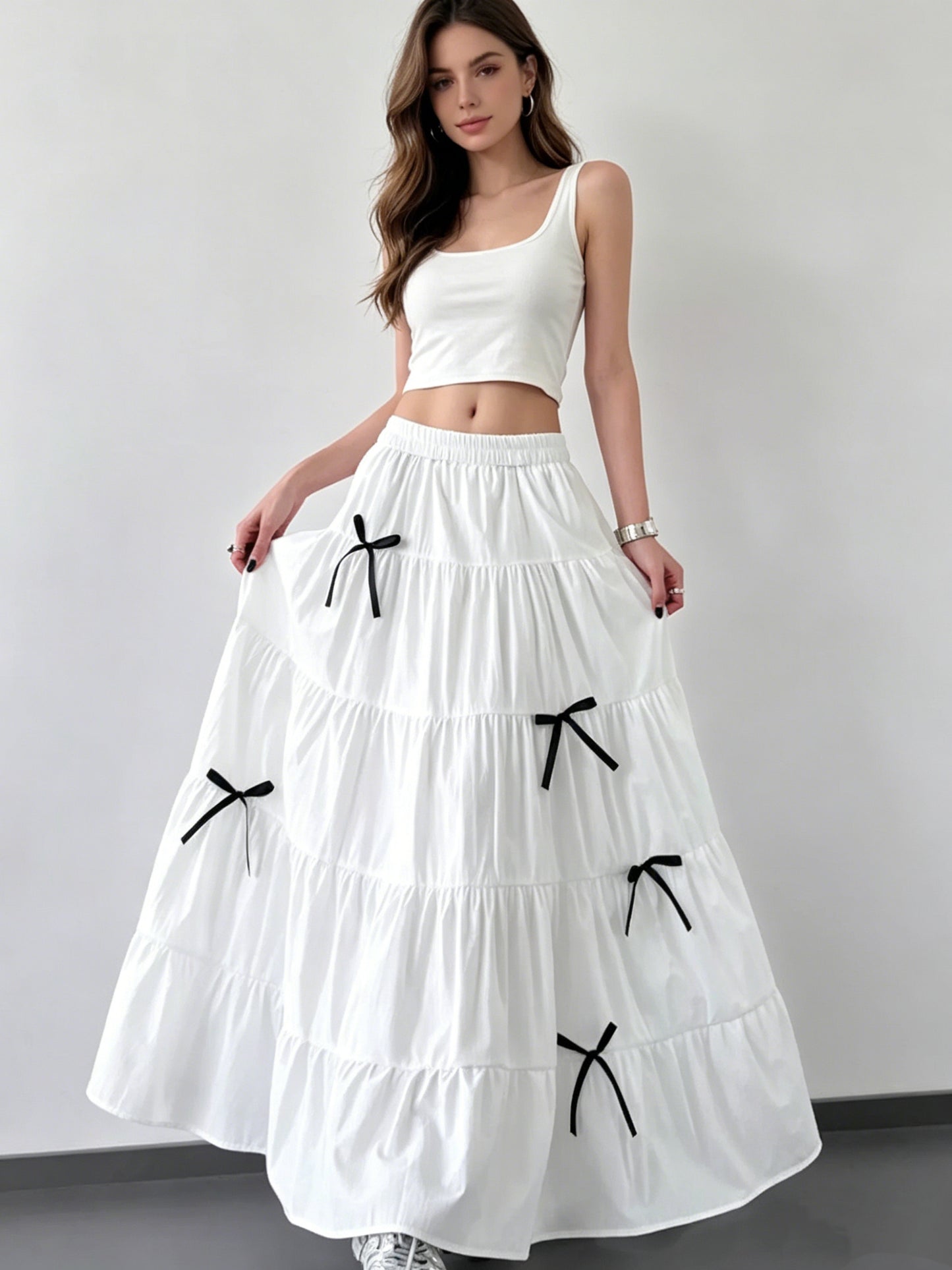 Plain Ruched Tiered Skirt