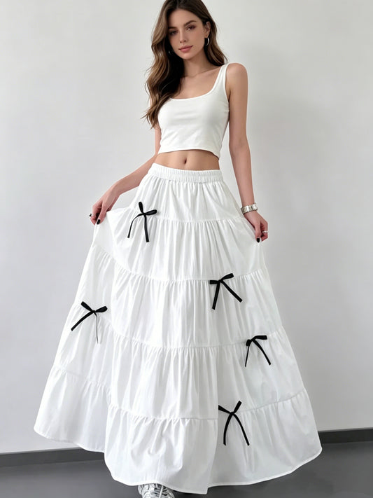 Plain Ruched Tiered Skirt