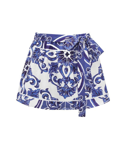 Blue Majolica Print One-Piece Swimsuit & Skirt Se- Adjustable Straps,Classic Vintage BeachStyle