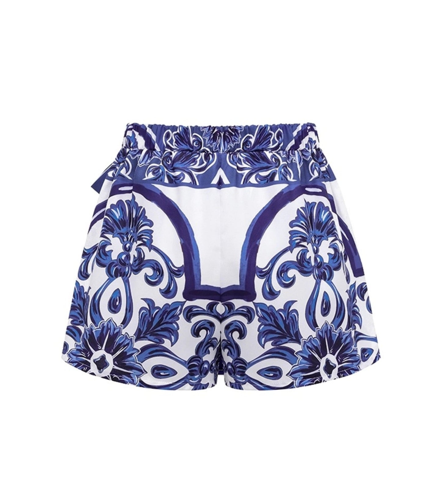 Blue Majolica Print One-Piece Swimsuit & Skirt Se- Adjustable Straps,Classic Vintage BeachStyle