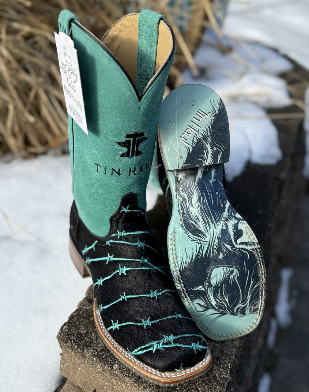 Women's Tin Haul Barbwire Belle Boots With Good Mood Sole Handcrafted Black