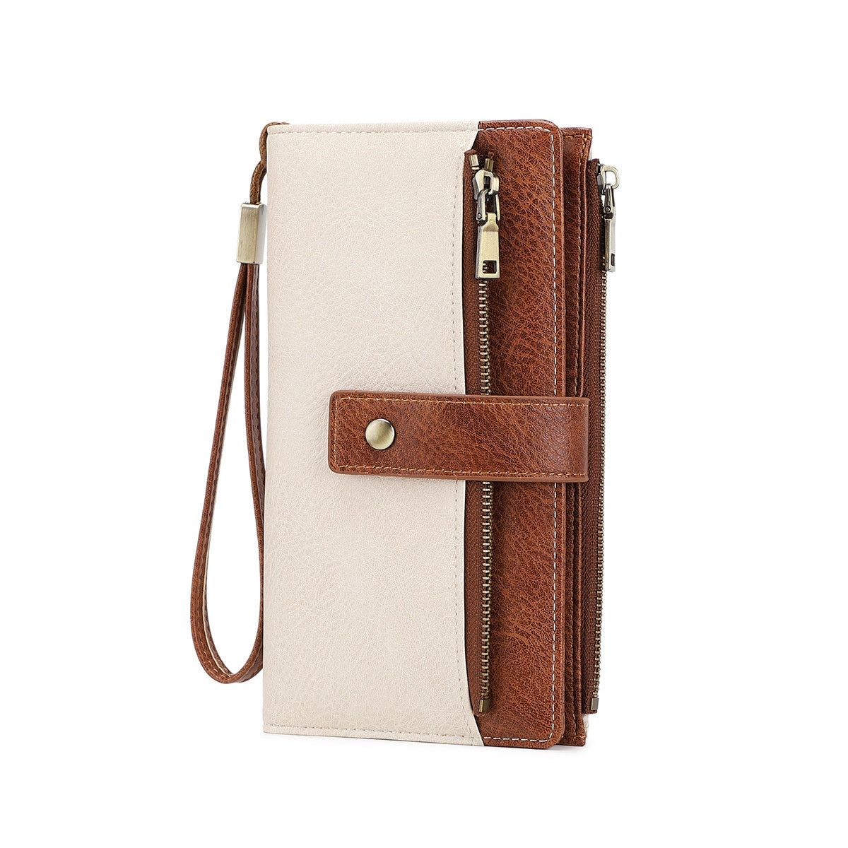 Women's RFID Blocking Long Trifold Leather Wallet with Wristlet