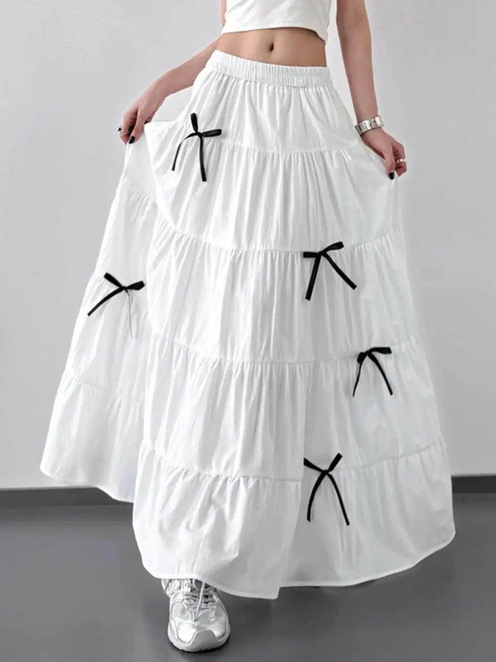 Plain Ruched Tiered Skirt