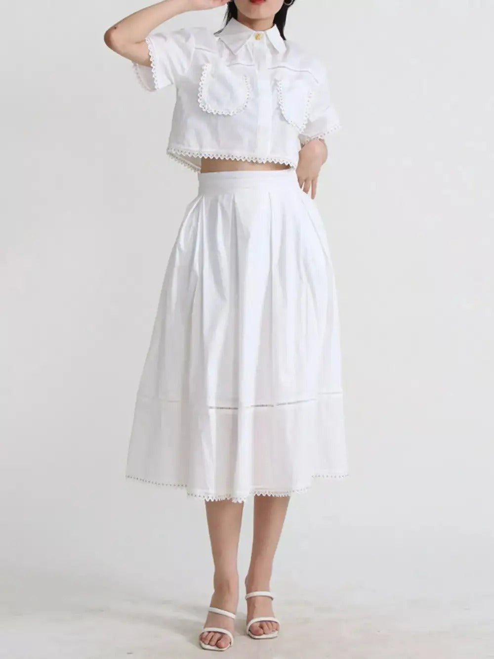 Comfort Button Front Short Sleeve Coordinated Shorts