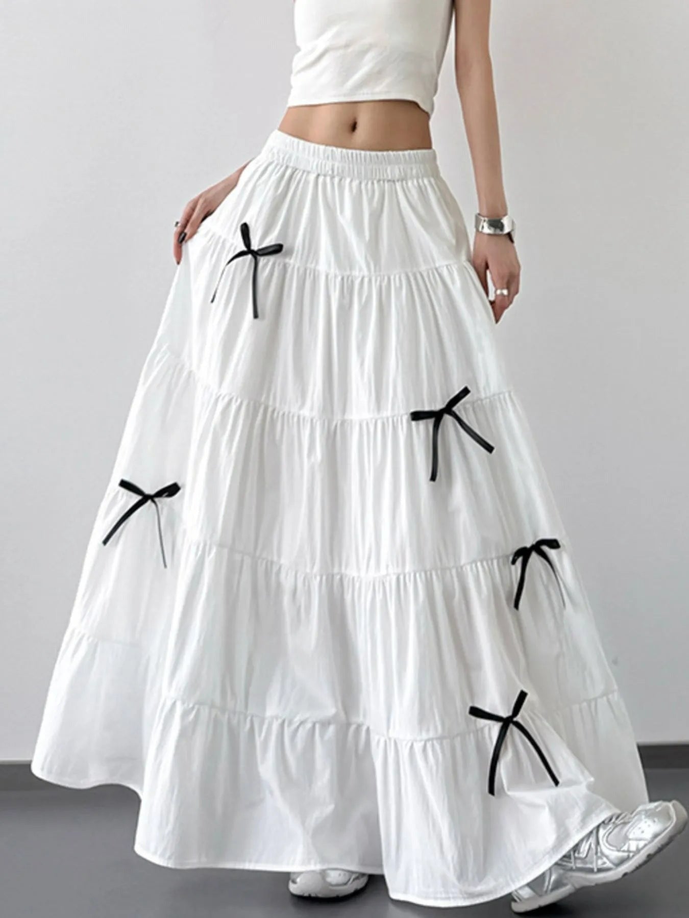 Plain Ruched Tiered Skirt