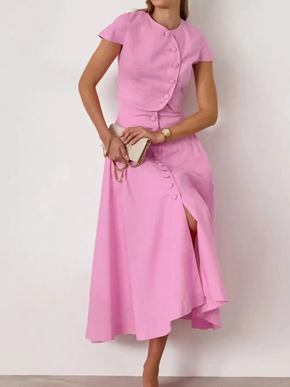 Easygoing Button Front Short Sleeve Coordinated Shorts