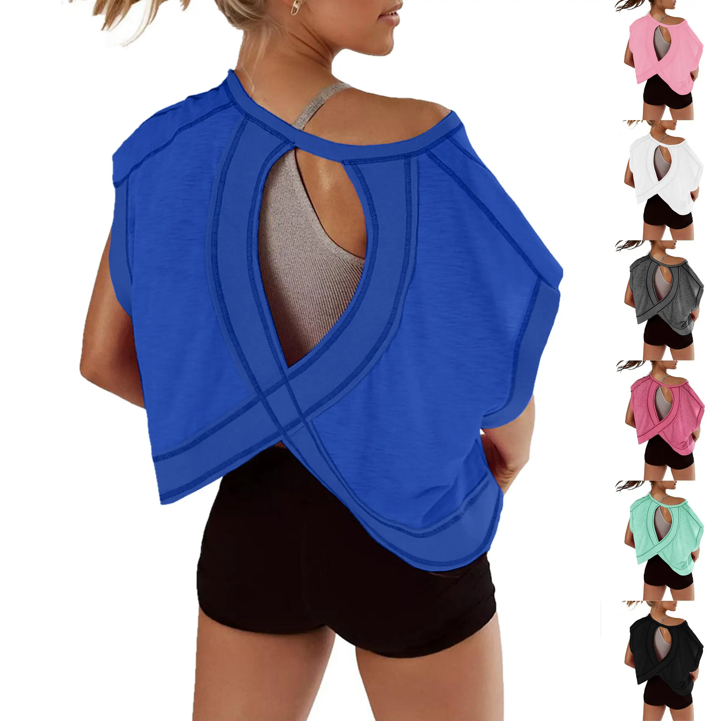 AWomen's Open BackCrop Top - OversizedStretch Tee for Yoga &Street