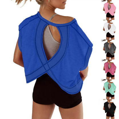 AWomen's Open BackCrop Top - OversizedStretch Tee for Yoga &Street