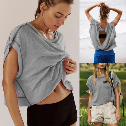 AWomen's Open BackCrop Top - OversizedStretch Tee for Yoga &Street