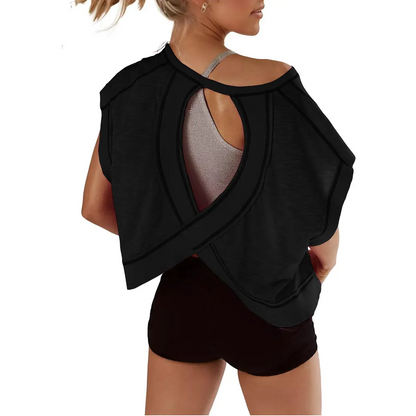 AWomen's Open BackCrop Top - OversizedStretch Tee for Yoga &Street