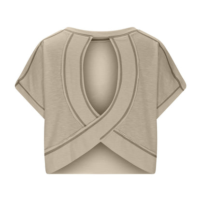 AWomen's Open BackCrop Top - OversizedStretch Tee for Yoga &Street