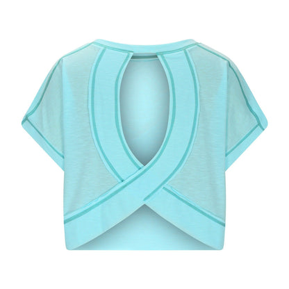 AWomen's Open BackCrop Top - OversizedStretch Tee for Yoga &Street