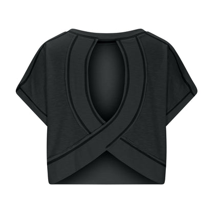 AWomen's Open BackCrop Top - OversizedStretch Tee for Yoga &Street