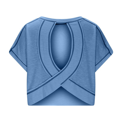 AWomen's Open BackCrop Top - OversizedStretch Tee for Yoga &Street