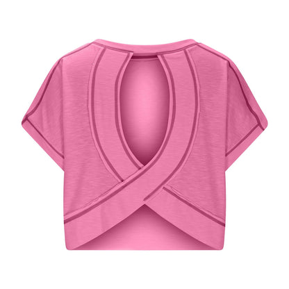 AWomen's Open BackCrop Top - OversizedStretch Tee for Yoga &Street