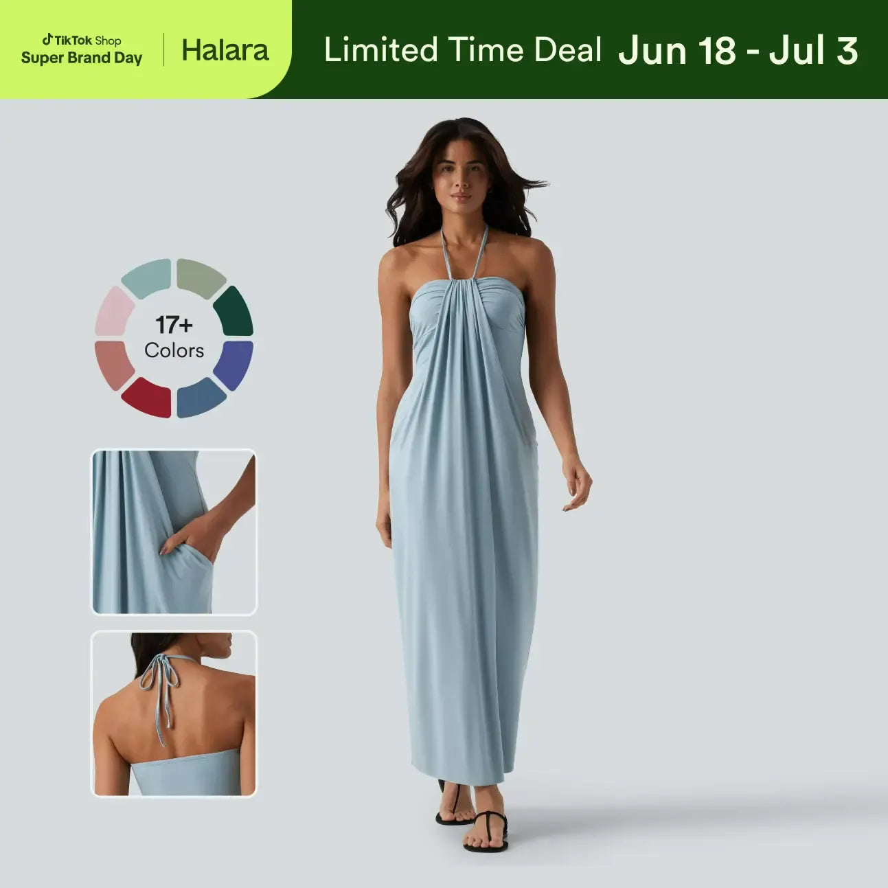 【Creator’s Pick】Halara Halter Tie Back Maxi Dress with Pockets